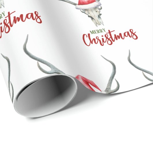 Rustiek Land Rendier Schedel & Santa Hoed Cadeaupapier (Rol Hoek)