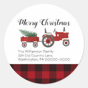 Rustiek Land Rode Buffel Plaid Kerstmis Ronde Sticker