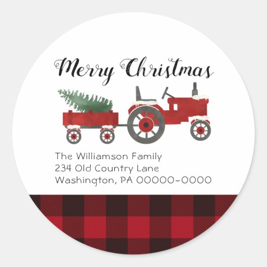Rustiek Land Rode Buffel Plaid Kerstmis Ronde Sticker (Voorkant)