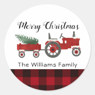 Rustiek Land Rode Buffel Plaid Kerstmis Ronde Sticker
