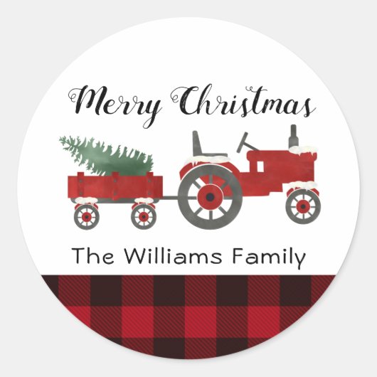Rustiek Land Rode Buffel Plaid Kerstmis Ronde Sticker (Voorkant)