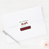 Rustiek Land Rode Buffel Plaid Kerstmis Ronde Vierkante Sticker (Envelop)