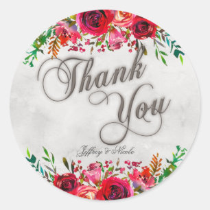 Rustiek Land Rode Rozen Lente Bruiloft Ronde Sticker