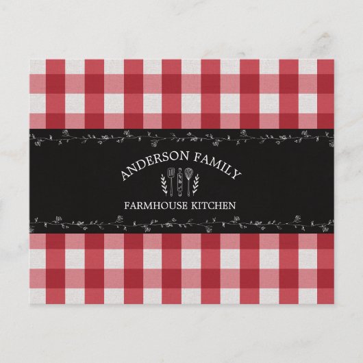 Rustiek Land Rood Gingham Familie Recept Kaart (Voorkant)