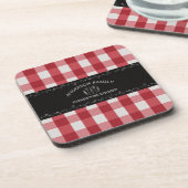 Rustiek Land Rood Gingham Zwart krijtbord Bier Onderzetter (Linkerzijde)