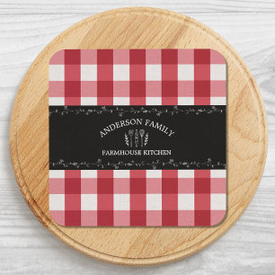 Rustiek Land Rood Gingham Zwart krijtbord Bier Onderzetter