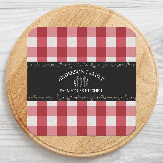 Rustiek Land Rood Gingham Zwart krijtbord Kartonnen Onderzetters