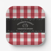 Rustiek Land Rood Gingham Zwart krijtbord Papieren Bordje (Voorkant)