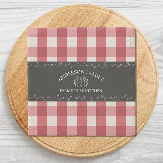 Rustiek Land Rood Gingham Zwart krijtbord Stenen Onderzetter