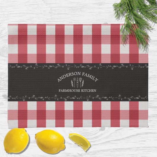 Rustiek Land Rood Gingham Zwart krijtbord Theedoek