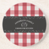 Rustiek Land Rood Gingham Zwart krijtbord Zandsteen Onderzetter (Voorkant)