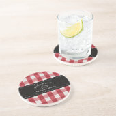 Rustiek Land Rood Gingham Zwart krijtbord Zandsteen Onderzetter (Zijkant)