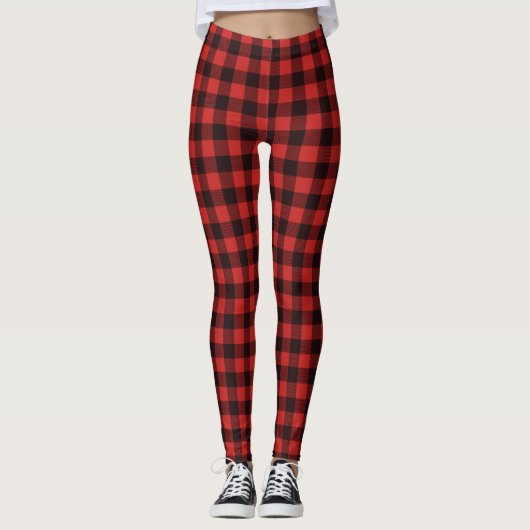 Rustiek Land Rood & Zwart Flanel Plaid Patroon Leggings (Voorkant)