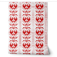 Rustiek Land Rooster en Schuur Patroon Rood Wit