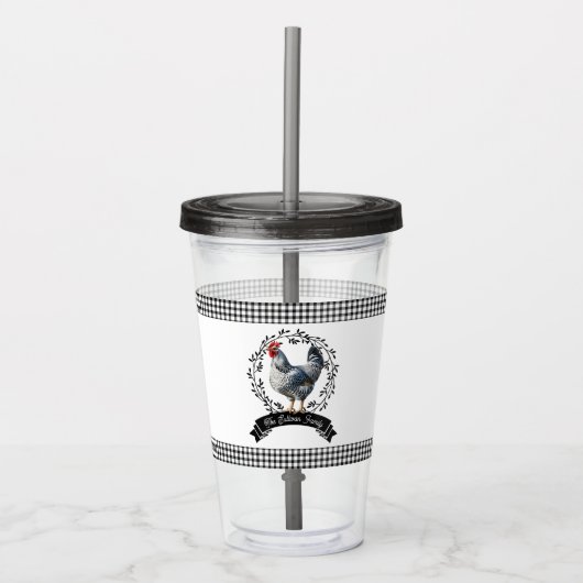 Rustiek Land Rooster Kip BW Gingham Cheques Acryl Drinkbeker (Voorkant)