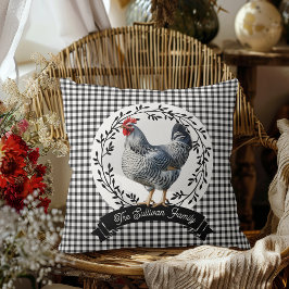 Rustiek Land Rooster Kip BW Gingham Cheques Kussen