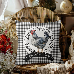 Rustiek Land Rooster Kip BW Gingham Cheques Kussen