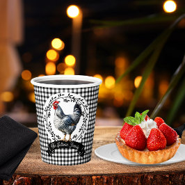 Rustiek Land Rooster Kip BW Gingham Cheques Papieren Bekers