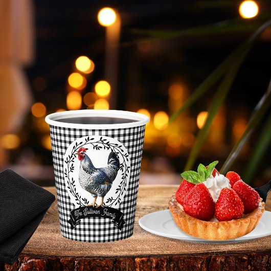 Rustiek Land Rooster Kip BW Gingham Cheques Papieren Bekers