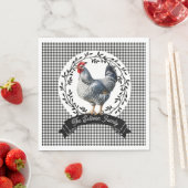 Rustiek Land Rooster Kip BW Gingham Cheques Servet (Insitu)