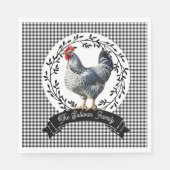 Rustiek Land Rooster Kip BW Gingham Cheques Servet (Voorkant)