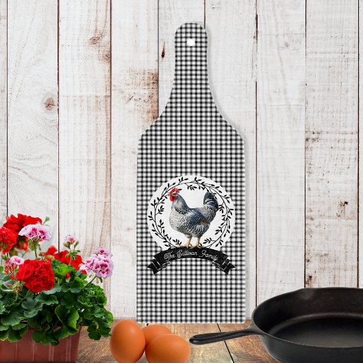 Rustiek Land Rooster Kip BW Gingham Cheques Snijplank