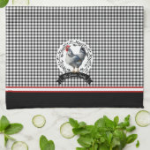 Rustiek Land Rooster Kip BW Gingham Cheques Theedoek (Gevouwen)