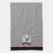 Rustiek Land Rooster Kip BW Gingham Cheques Theedoek (Verticaal)