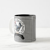 Rustiek Land Rooster Kip BW Gingham Cheques Tweekleurige Koffiemok (Voorkant links)