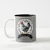 Rustiek Land Rooster Kip BW Gingham Cheques Tweekleurige Koffiemok (Links)