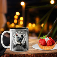Rustiek Land Rooster Kip BW Gingham Cheques