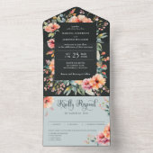 Rustiek Land Sage Groen Modern Bloemen Bruiloft All In One Uitnodiging (Binnen)