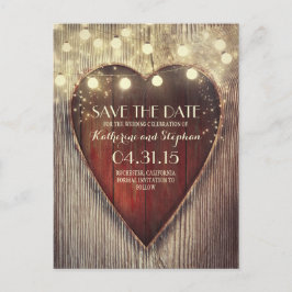 Rustiek land save the date & gesneden hart lichten aankondigingskaart