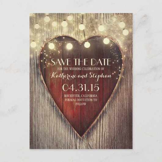Rustiek land save the date & gesneden hart lichten aankondigingskaart (Voorkant)