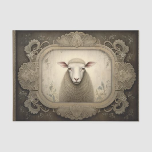 Rustiek Land Schaap Lamb Decoupage Weefsel Papier (Voorkant)