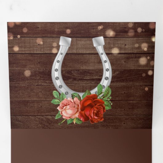 Rustiek Land Schuur Hout Bloemen Hoefijzer Bruilof Drieluik Uitnodiging (Binnenzijde eerst)