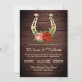 Rustiek Land Schuur Hout Bloemen Hoefijzer Bruilof Kaart (Voorkant)