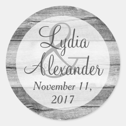 Rustiek Land Schuur Hout Bruiloft Bruid & bruidego Ronde Sticker (Voorkant)