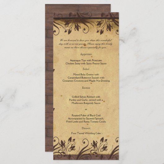 Rustiek Land Schuur Hout Bruiloft Menu (Voorkant / Achterkant)