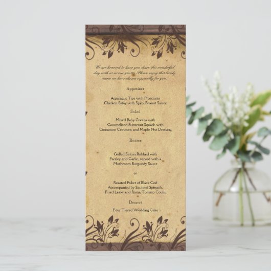 Rustiek Land Schuur Hout Bruiloft Menu (Staand voorkant)