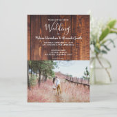 Rustiek land schuur hout elegante foto bruiloft kaart (Staand voorkant)
