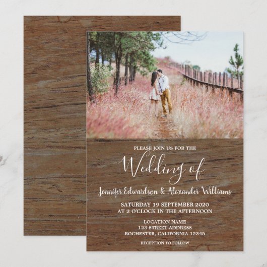 Rustiek land schuur hout foto bruiloft kaart (Voorkant / Achterkant)