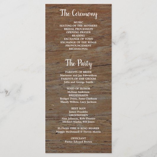 Rustiek land schuur hout foto bruiloft programma programmakaart (Achterkant)