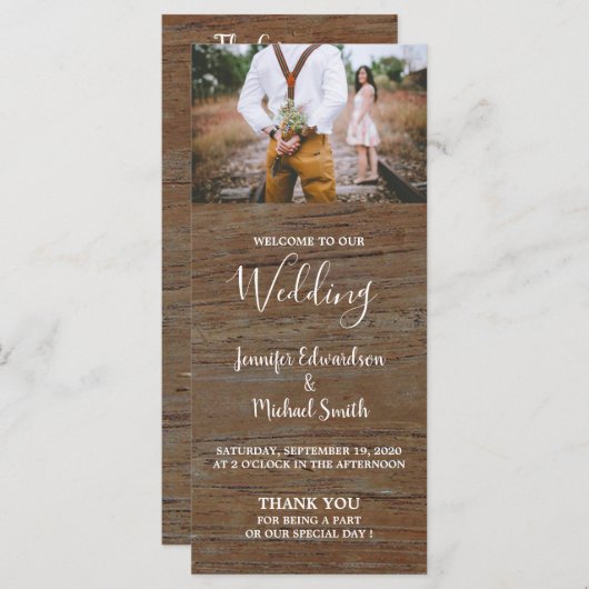 Rustiek land schuur hout foto bruiloft programma programmakaart (Voorkant / Achterkant)