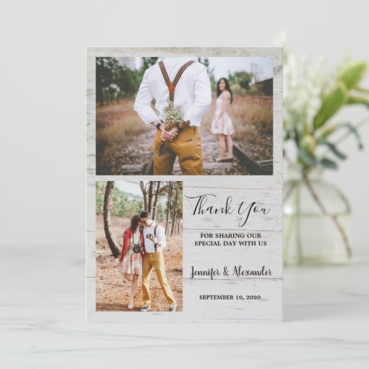 Rustiek land schuur hout foto Dank u bruiloft Kaart (Staand voorkant)