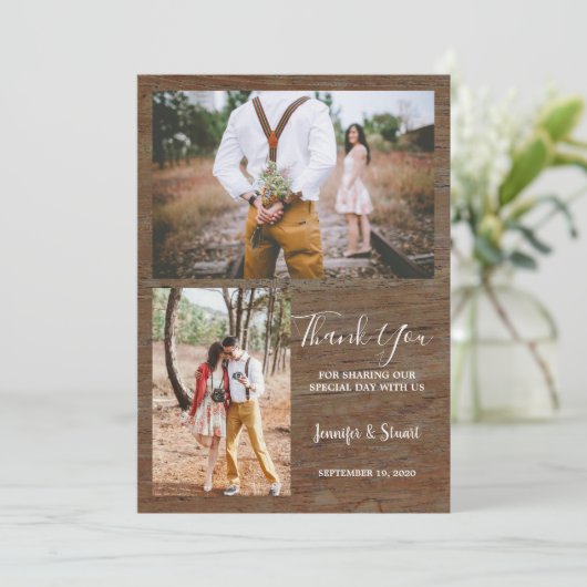 Rustiek land schuur hout foto Dank u bruiloft Kaart (Staand voorkant)