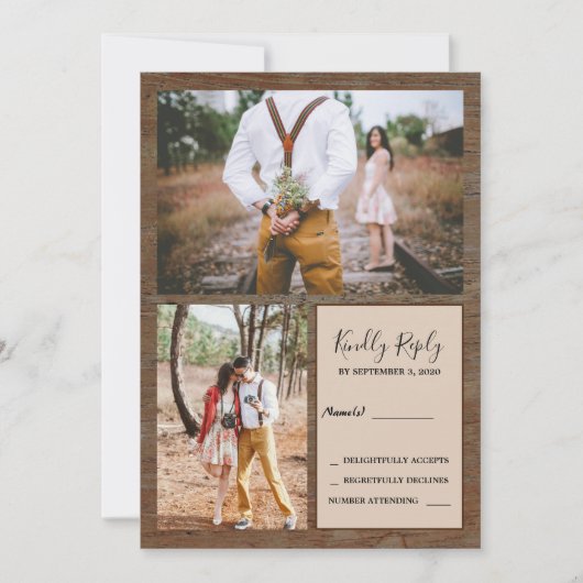 Rustiek land schuur hout foto RSVP bruiloft Kaart (Voorkant)