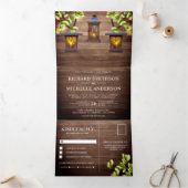  rustiek land schuur hout lantaarns bruiloft drieluik uitnodiging (Binnen)