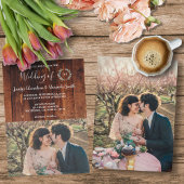 Rustiek land schuur hout monogrammed foto Bruiloft Kaart