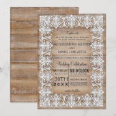 Rustiek Land Schuur Stijl Kant Hout Bruiloft Kaart (Voorkant / Achterkant)